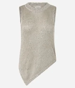 Blusa Relaxed em Tricô Alongada com Paetês