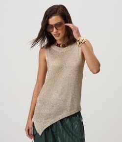 Blusa Relaxed em Tricô Alongada com Paetês