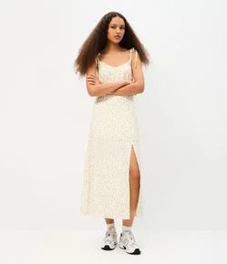 Vestido Midi em Viscose com Estampa Floral Liberty e Alças com Amarração