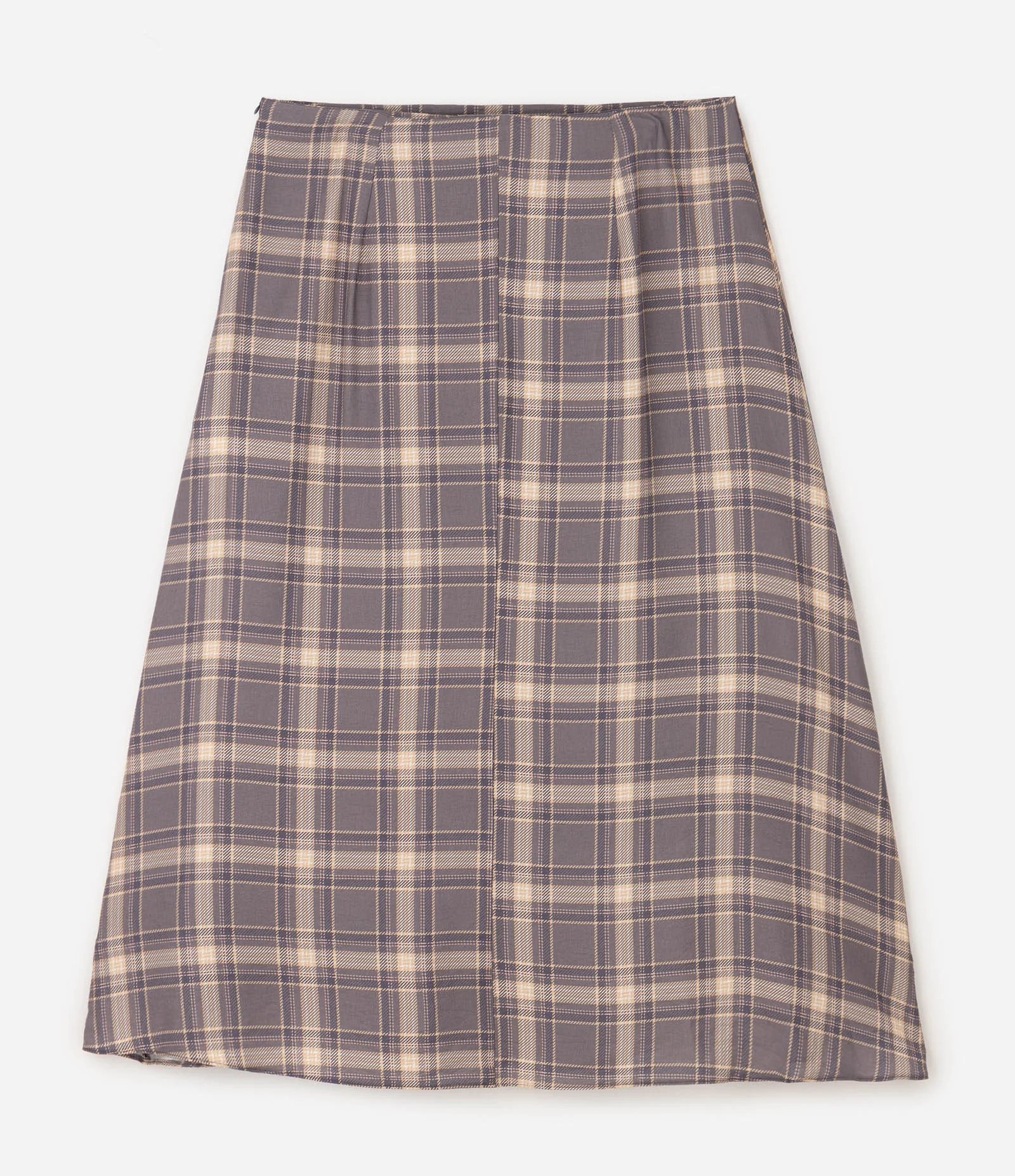 Saia Evasê Midi em Crepe Xadrez Curve & Plus Size Cinza 6