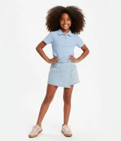 Short Saia Infantil em Jeans com Estampa de Corações – Tam 5 a 16 Anos