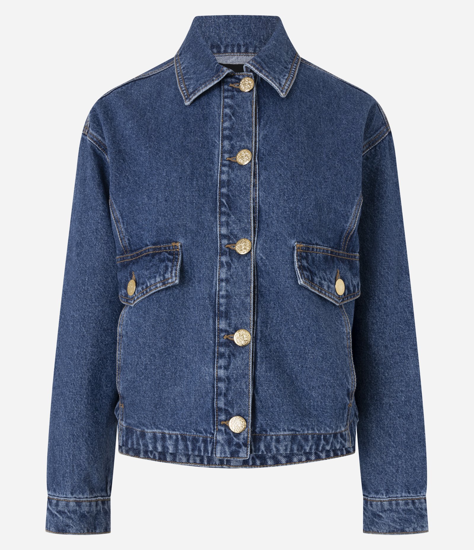 Jaqueta Jeans Overshirt com Botões Frontais Azul Médio 2