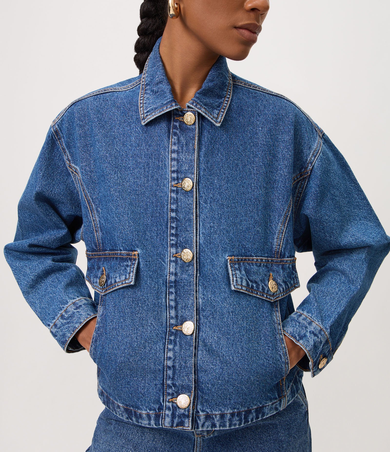 Jaqueta Jeans Overshirt com Botões Frontais Azul Médio 3