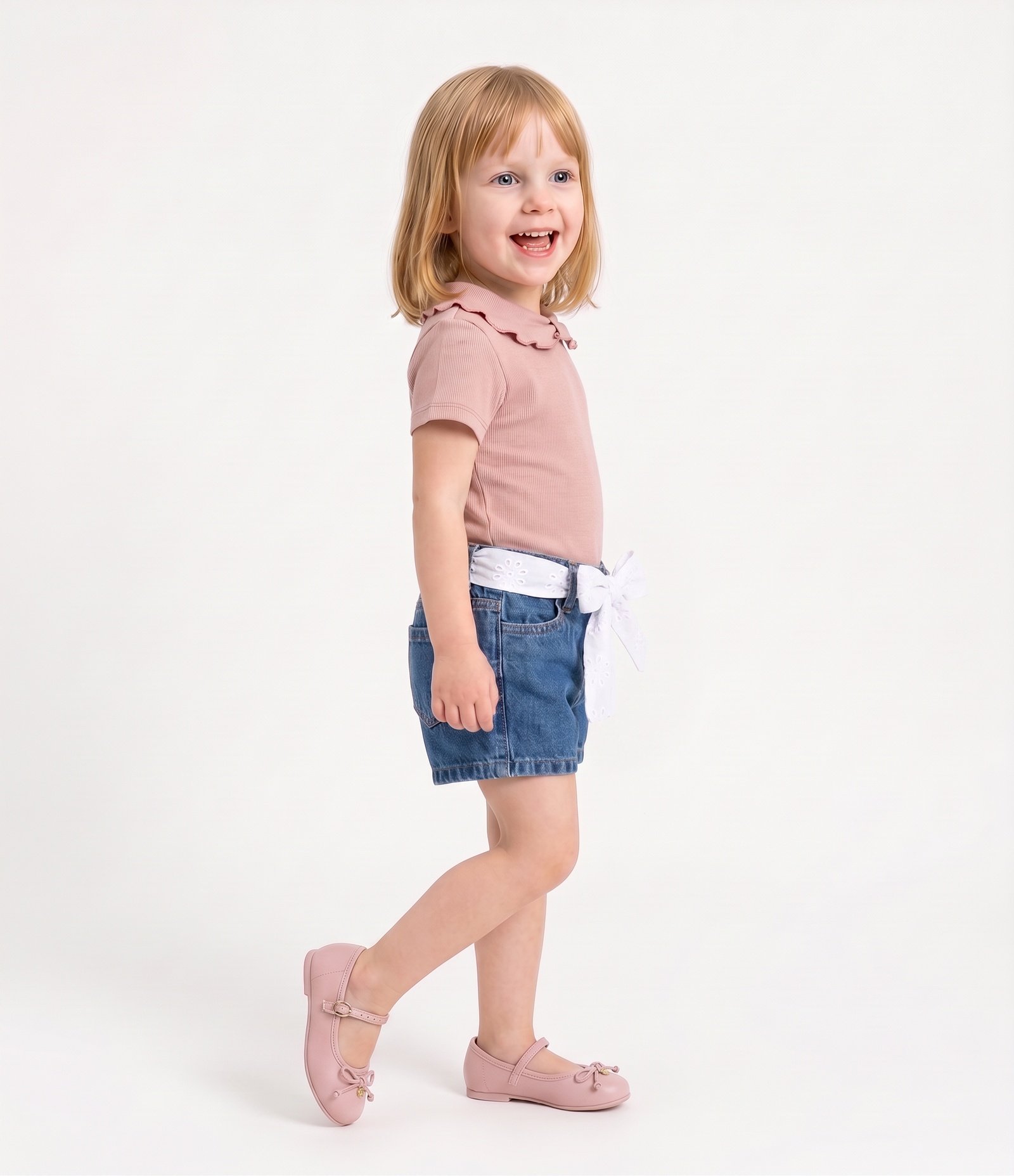 Blusa Infantil com Gola Boneca e Laço – Tam 1 a 6 Anos Rosa Antigo 2