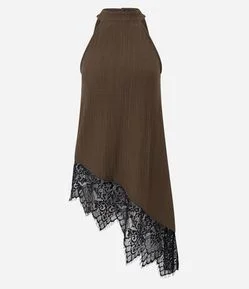 Blusa Halter Texturizada com Renda Contrastante