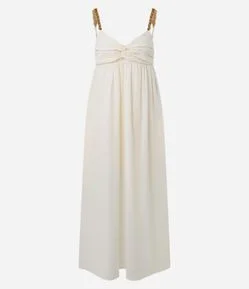 Vestido Midi em Algodão com Alças de Madre Pérola