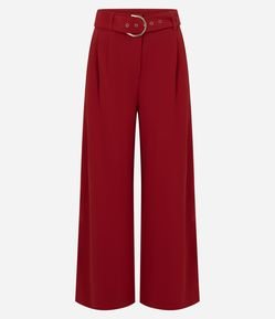 Calça Wide Leg em Crepe com Cinto e Fivela