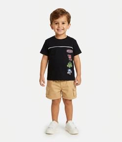 Camiseta Infantil com Estampa Mini Heróis com Viés Contraste – Tam 2 a 6 Anos