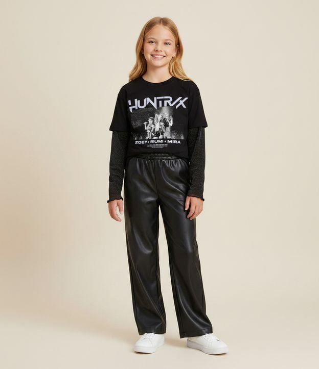 Blusa Infantil com Mangas de Tule e Estampa Huntrix Guerreiras K-Pop – Tam 1 a 14 Anos