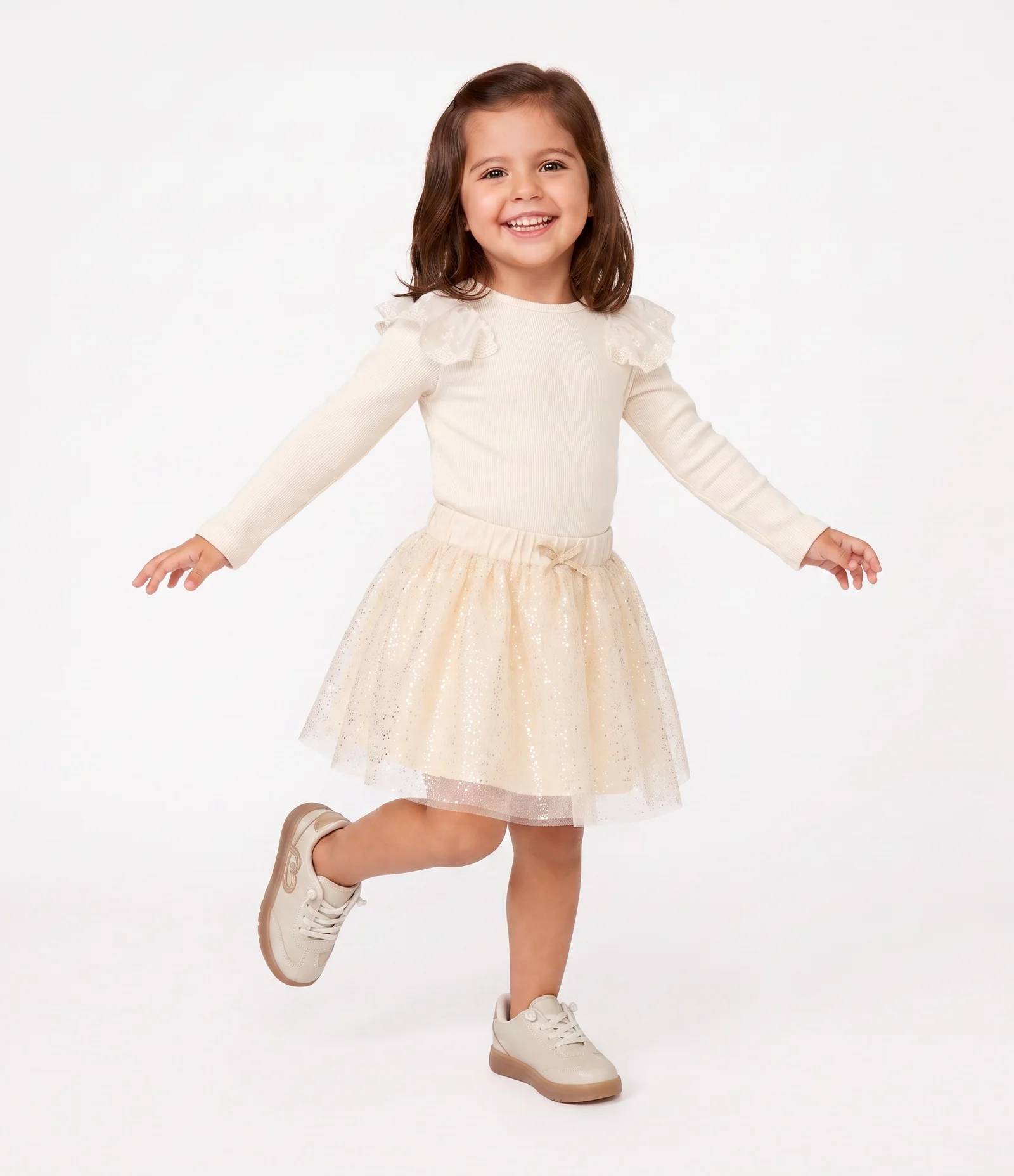 Blusa Slim Infantil com Paetê nos Ombros – Tam 1 a 6 Anos Off White 1