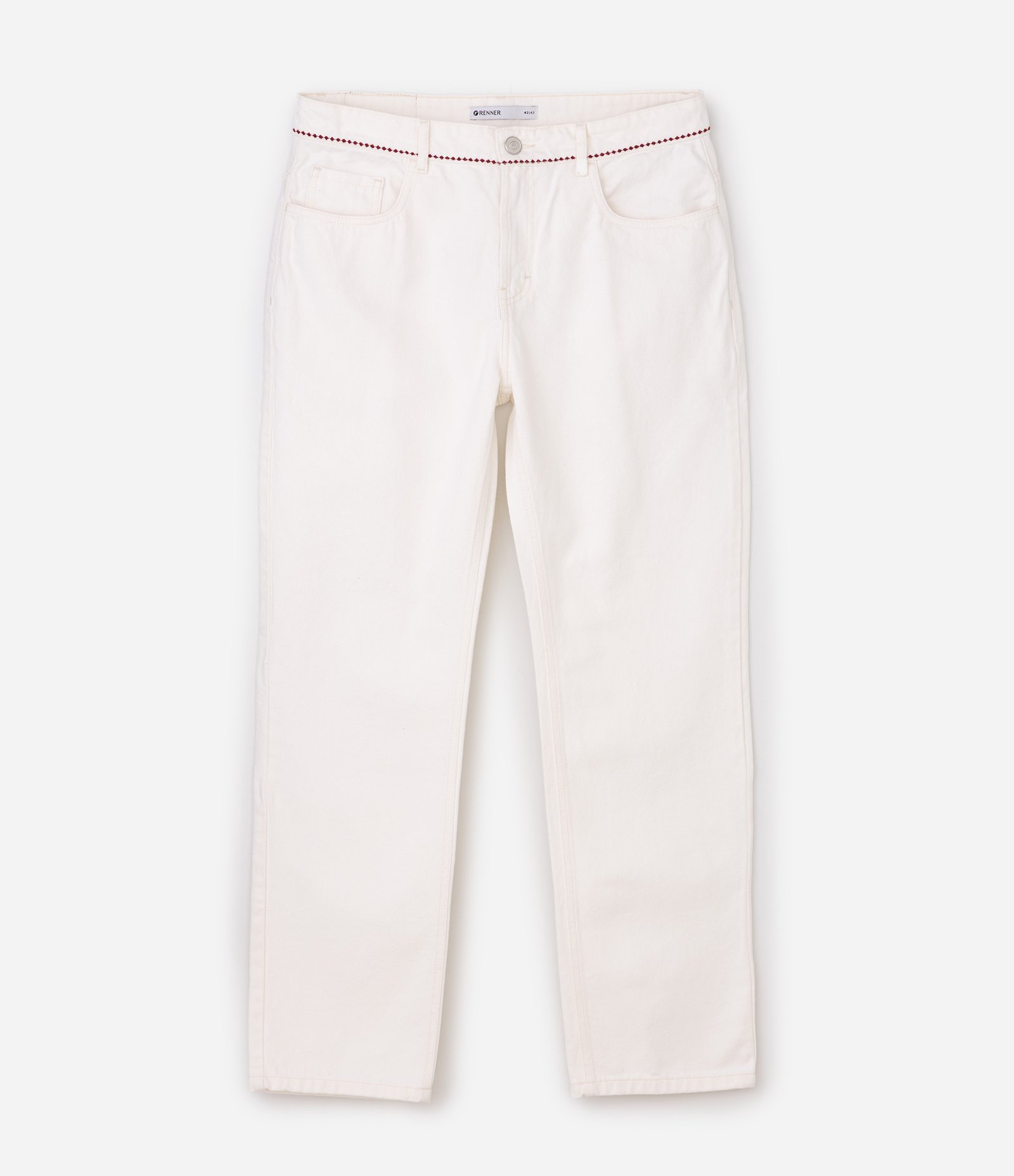 Calça Reta em Sarja com Bordado nos Bolsos Alceu Valeça Off White 5