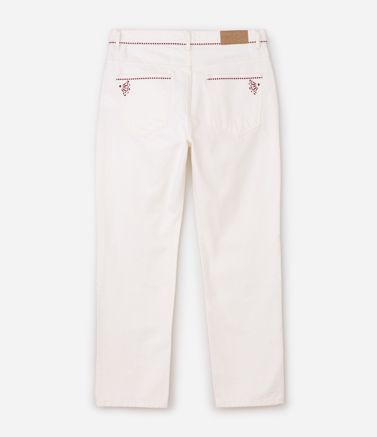 Calça Reta em Sarja com Bordado nos Bolsos Alceu Valeça Off White 6