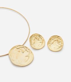 Conjunto de Colar Gargantilha e Brincos com Pingente Circular