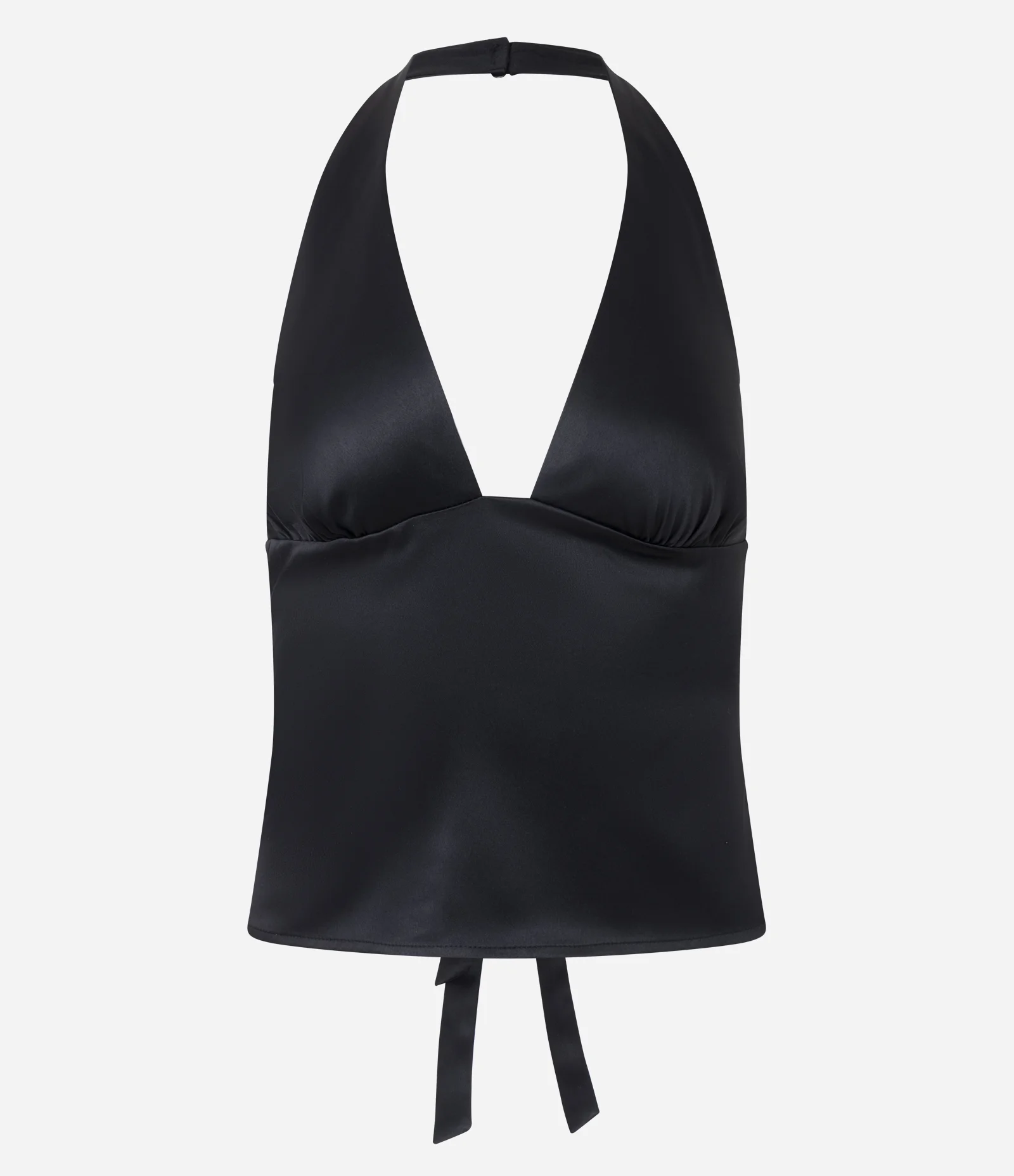 Blusa em Cetim Frente Única com Amarração nas Costas Preto 1