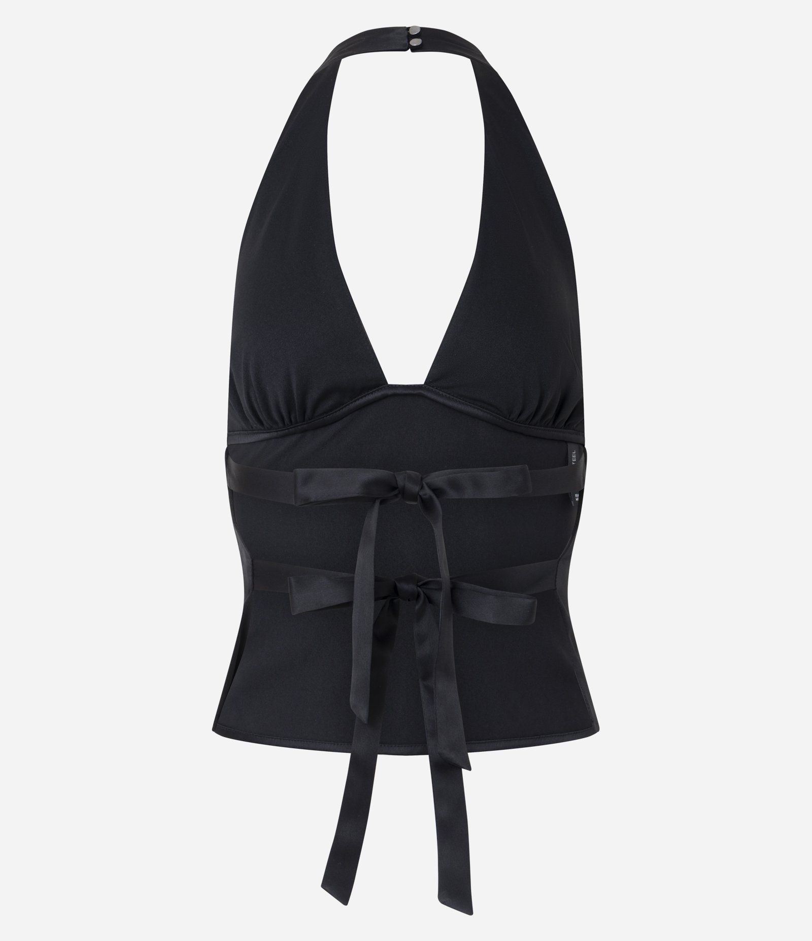 Blusa em Cetim Frente Única com Amarração nas Costas Preto 2