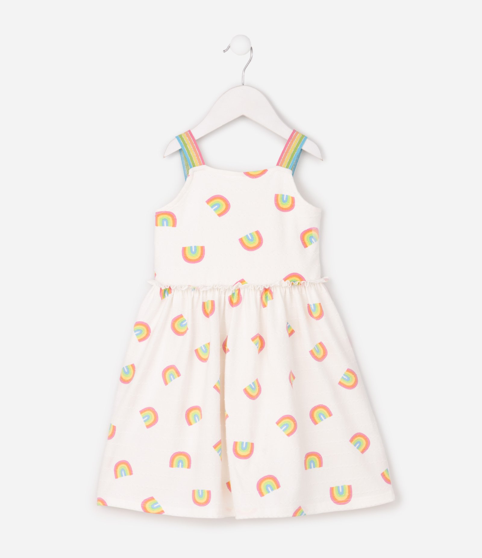 Vestido Infantil Texturizado com Estampa Fullprint Arco-Íris – Tam 1 a 6 Anos Off White 2