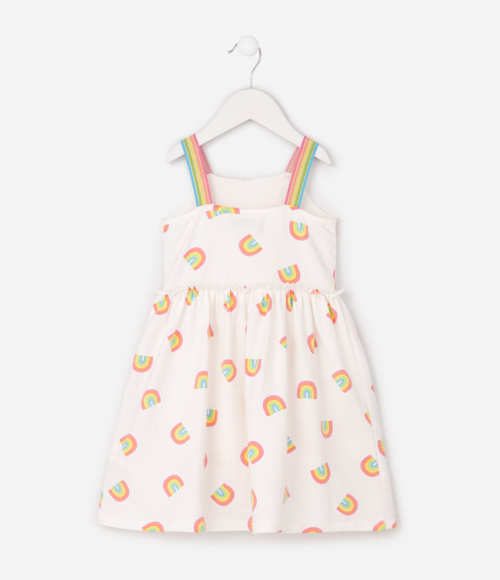 Vestido Infantil Texturizado com Estampa Fullprint Arco-Íris – Tam 1 a 6 Anos Off White 3