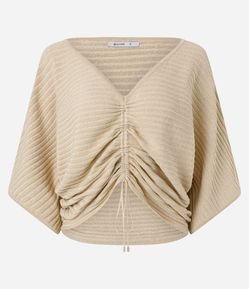 Blusa em Tricô com Decote V e Ajuste Frontal