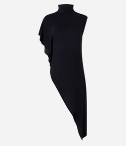 Blusa com Ponta Assimétrica e Gola Alta