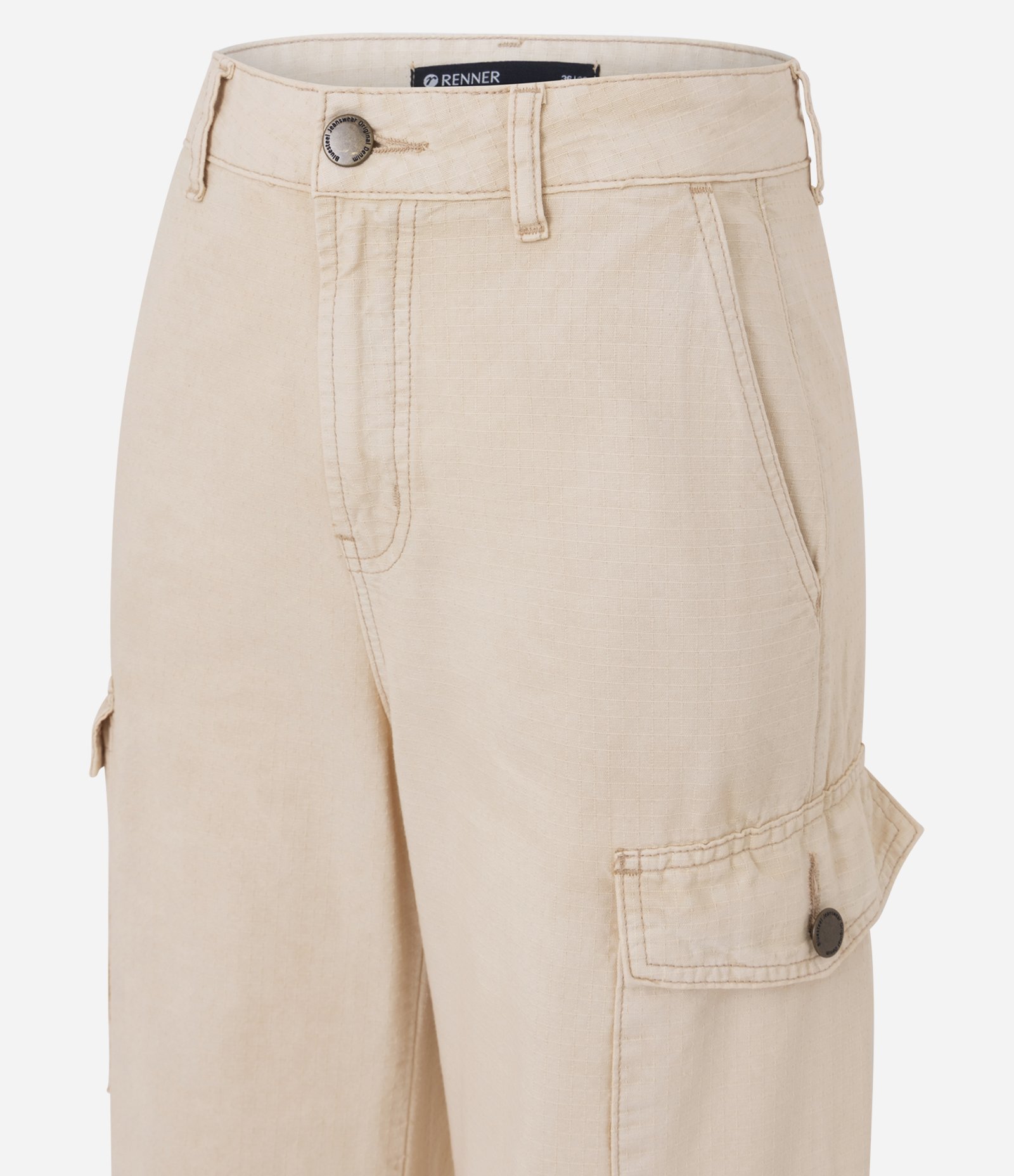 Calça Cargo Jeans com Bolsos Laterais Bege 6