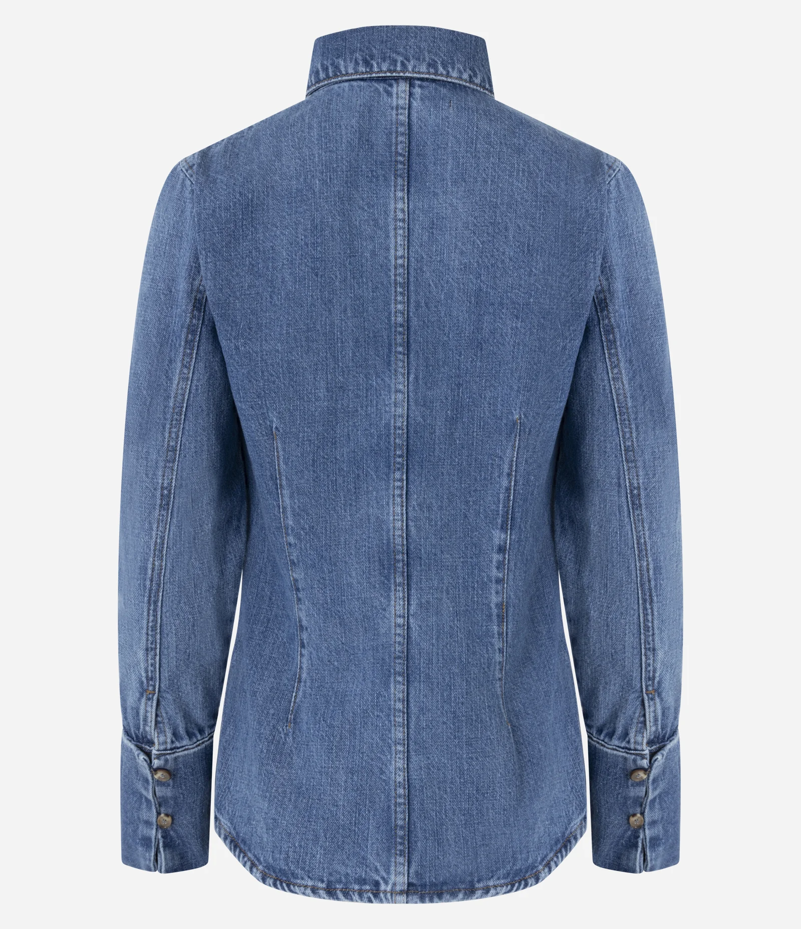 Camisa em Jeans com Botões e Punhos Alongados Azul Claro 2