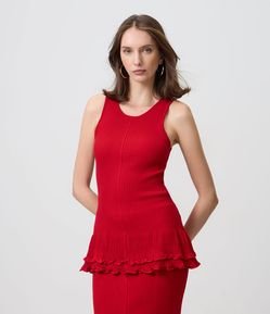Blusa Alongada em Tricô com Barra Ondulada