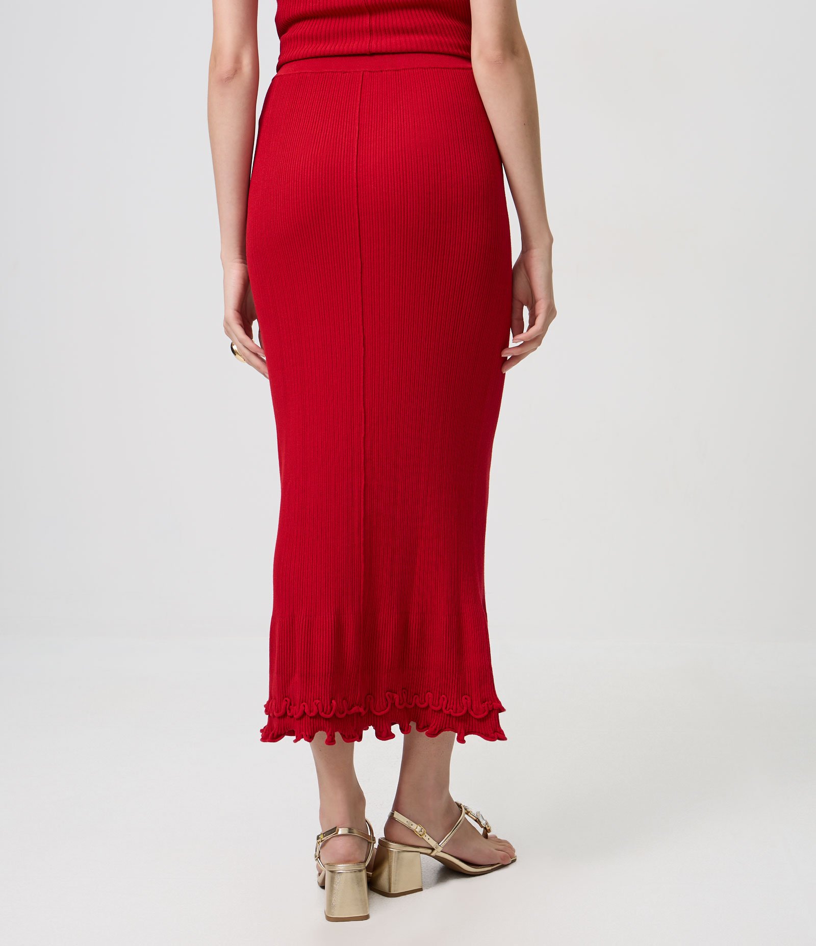 Saia Midi em Tricô com Barra Ondulada Vermelho 4