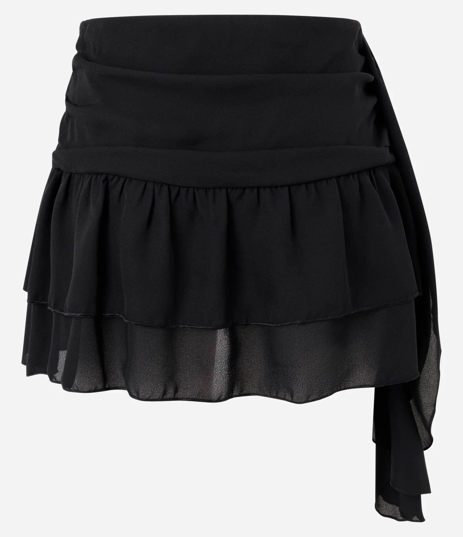 Saia Curta em Chiffon com Babados e Pontas Laterais Preto 2