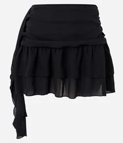 Saia Curta em Chiffon com Babados e Pontas Laterais