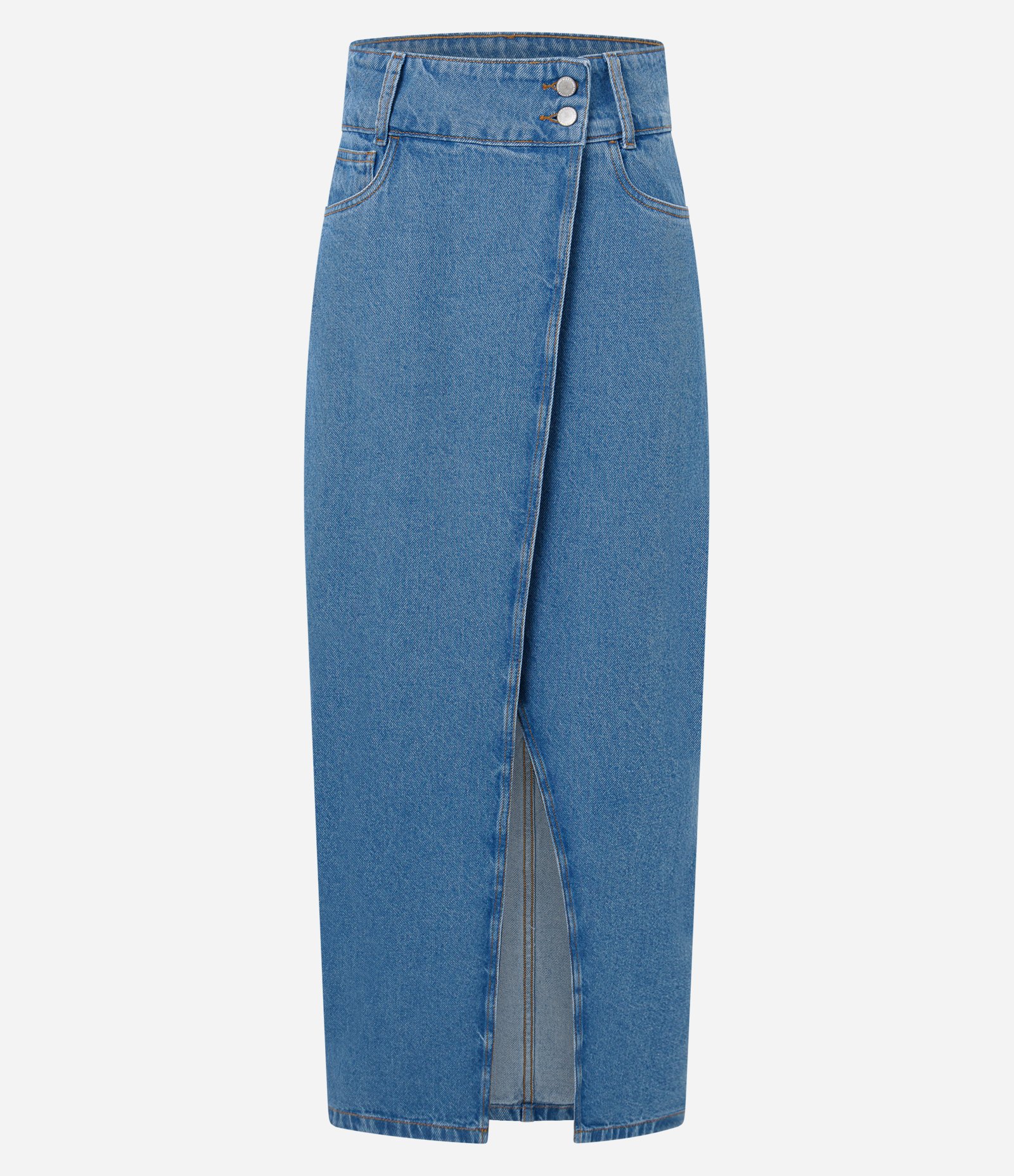 Saia Longa em Jeans com Fenda Frontal Azul 5