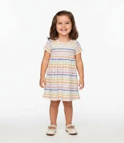 Vestido Infantil com Estampa Listrada e Corações - Tam 1 a 6 Anos