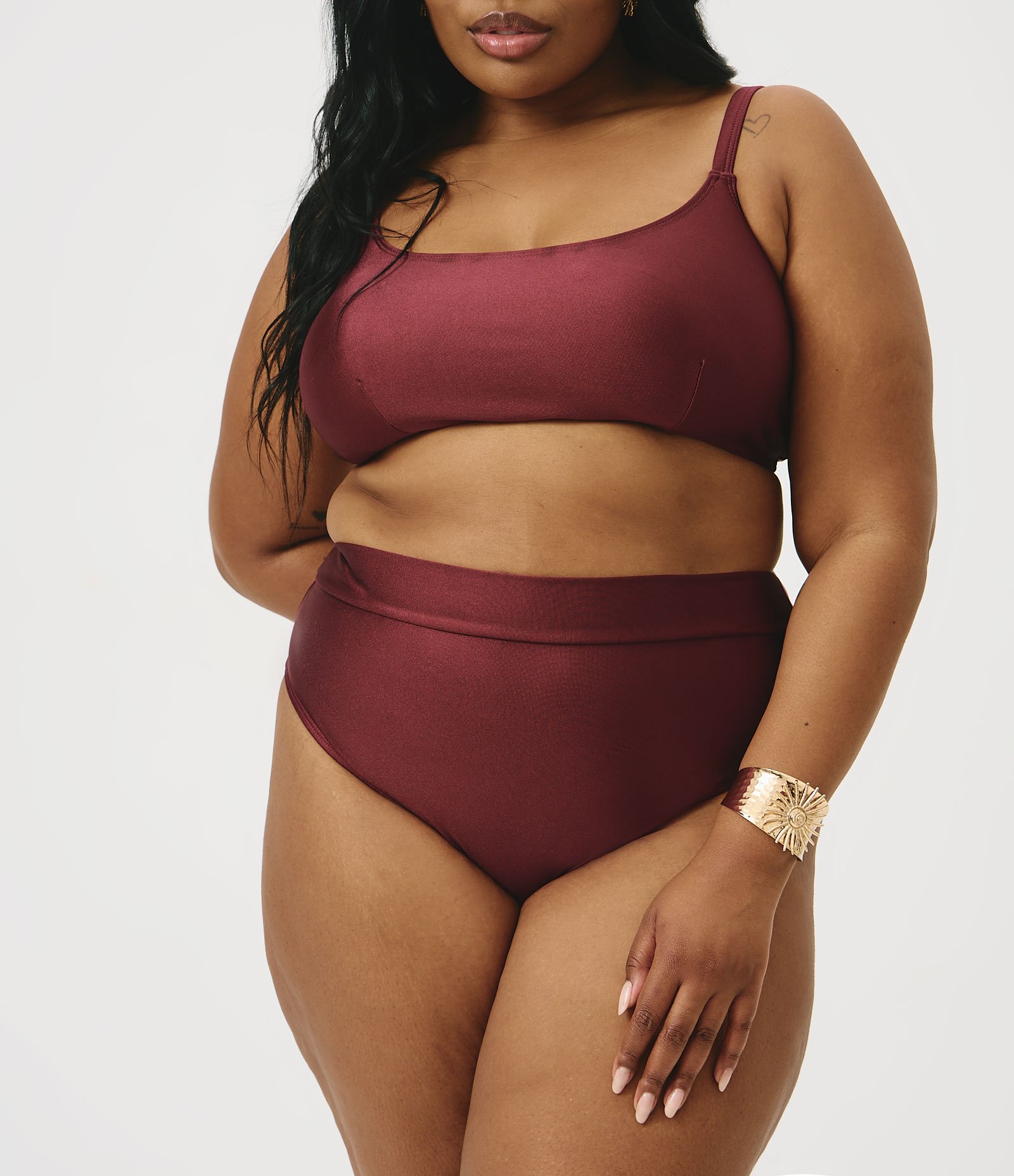 Biquíni Bottom Hot Pant em Poliamida com Brilho Curve & Plus Size Bordô 2