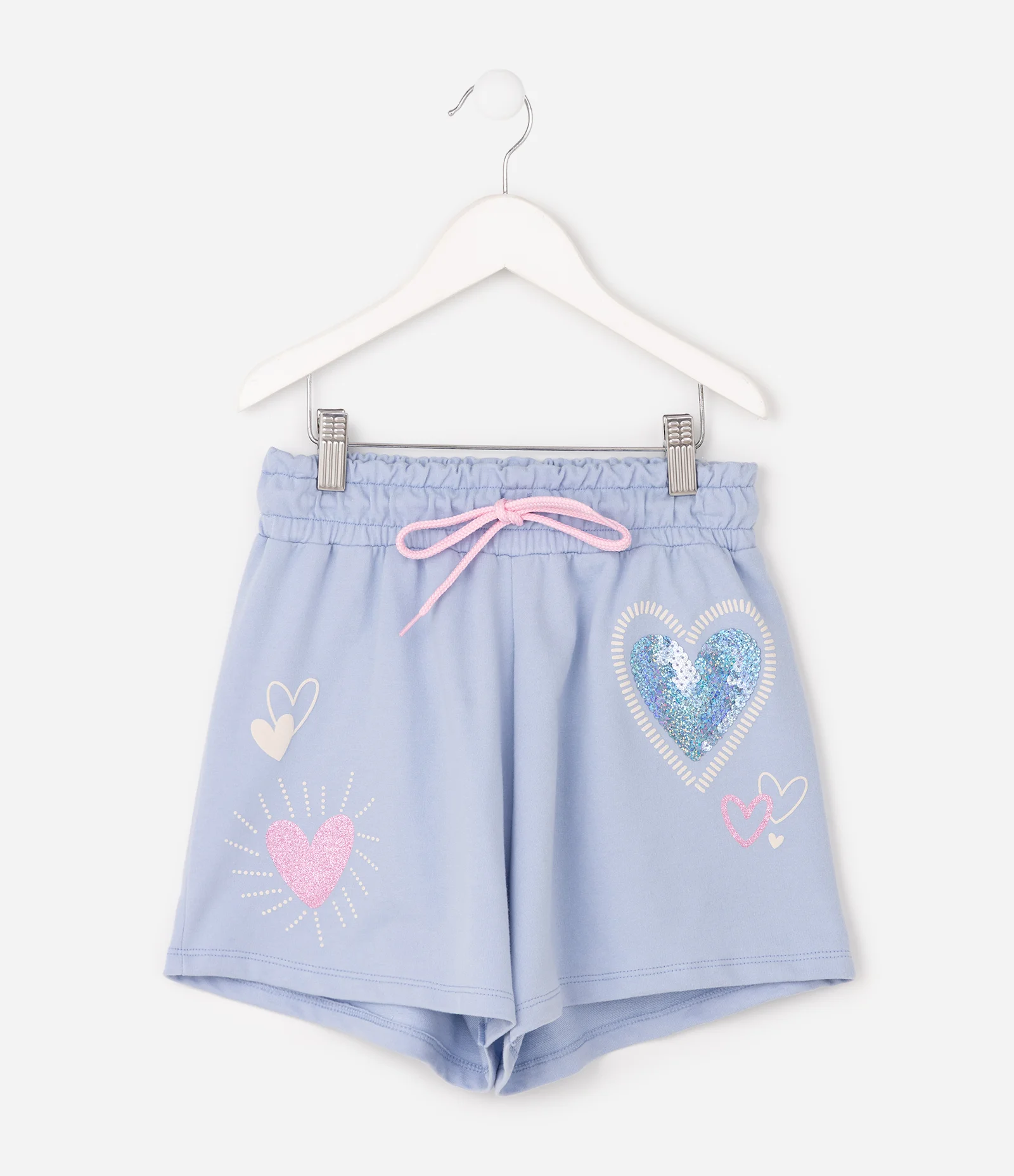 Short Infantil em Algodão com Cós Ajustável e Estampa de Corações - Tam 5 a 14 Anos Azul 2