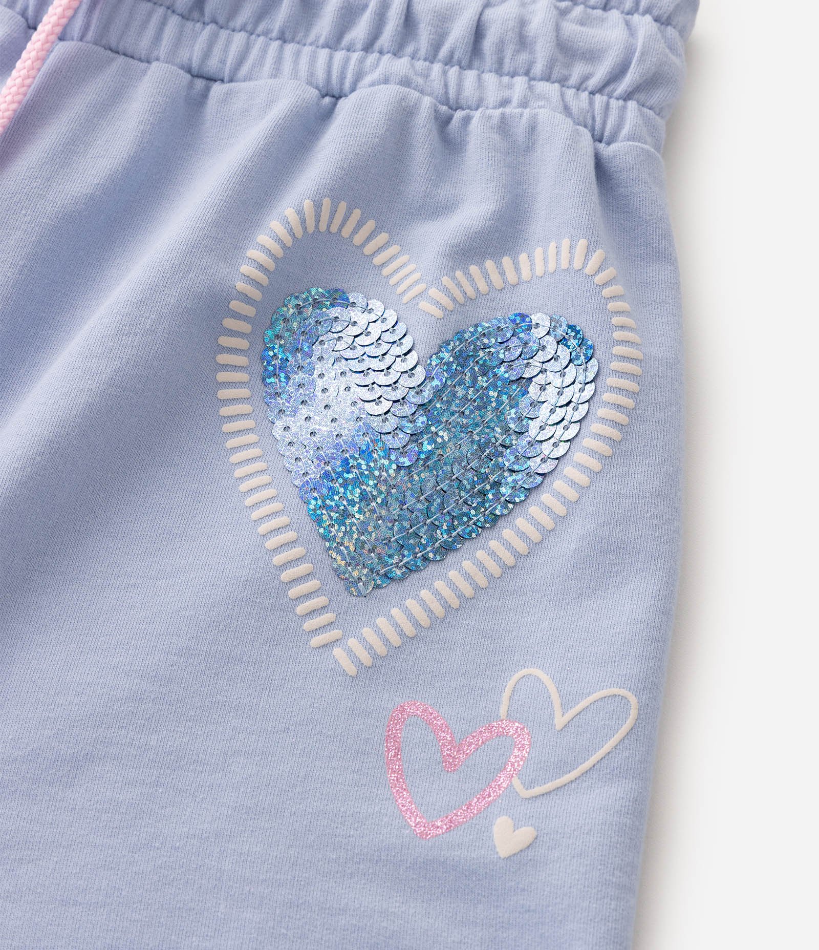Short Infantil em Algodão com Cós Ajustável e Estampa de Corações - Tam 5 a 14 Anos Azul 5