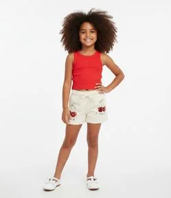 Short Infantil  em Algodão com Estampa de Cerejas e Glitter - Tam 5 a 14 Anos
