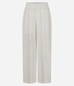 Calça Pantalona em Laise com Bordados