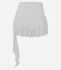 Saia Curta em Chiffon com Babados e Amarração Lateral