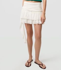 Saia Curta em Chiffon com Babados e Amarração Lateral