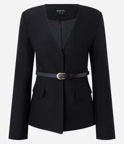 Blazer Alongado com Cinto e Decote em V