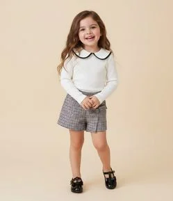Blusa Infantil com Gola Boneca e Viés Contrastante – Tam 1 a 6 Anos