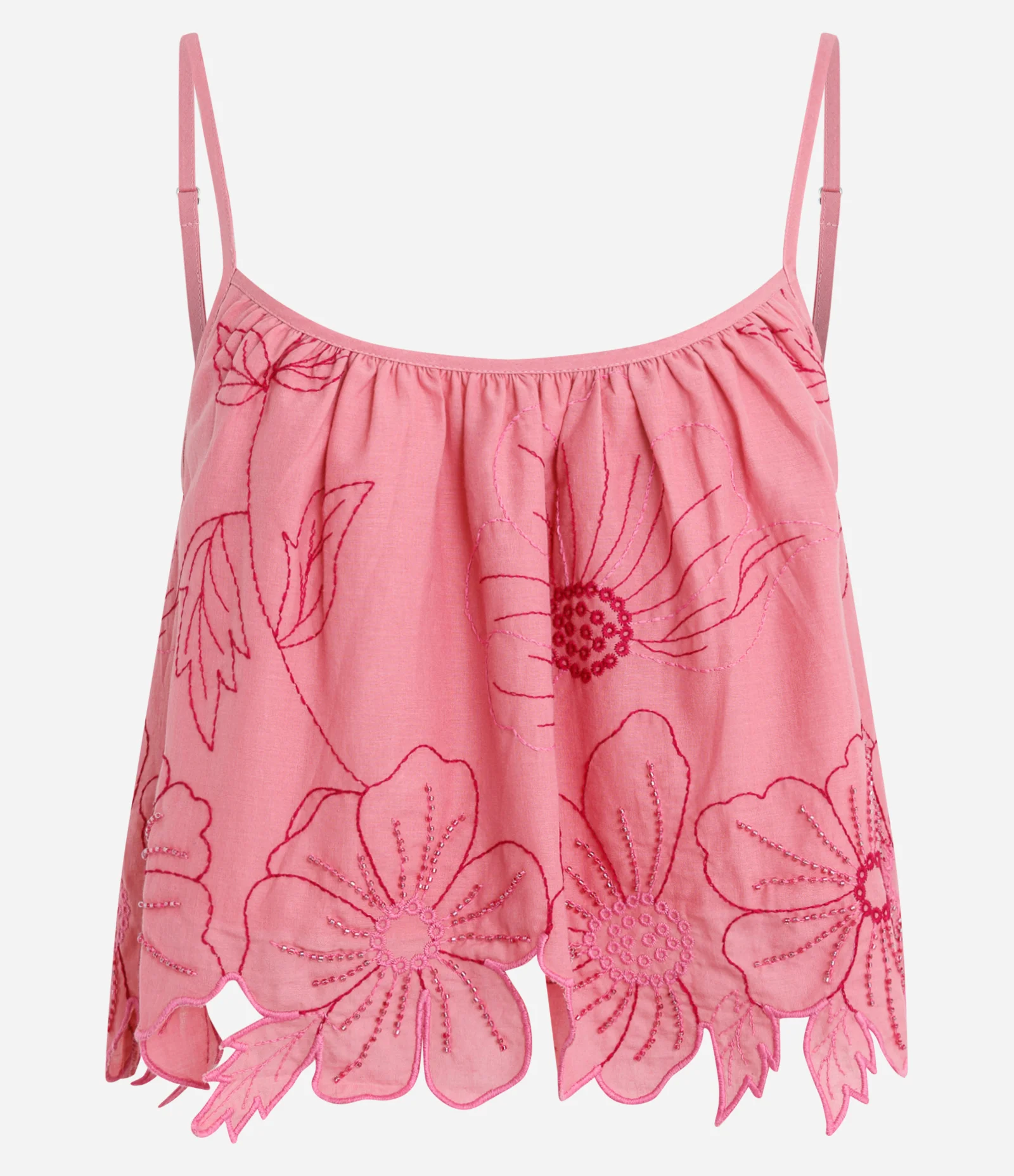 Blusa Alcinha com Bordado de Flores e Barra Recortada Rosa 3