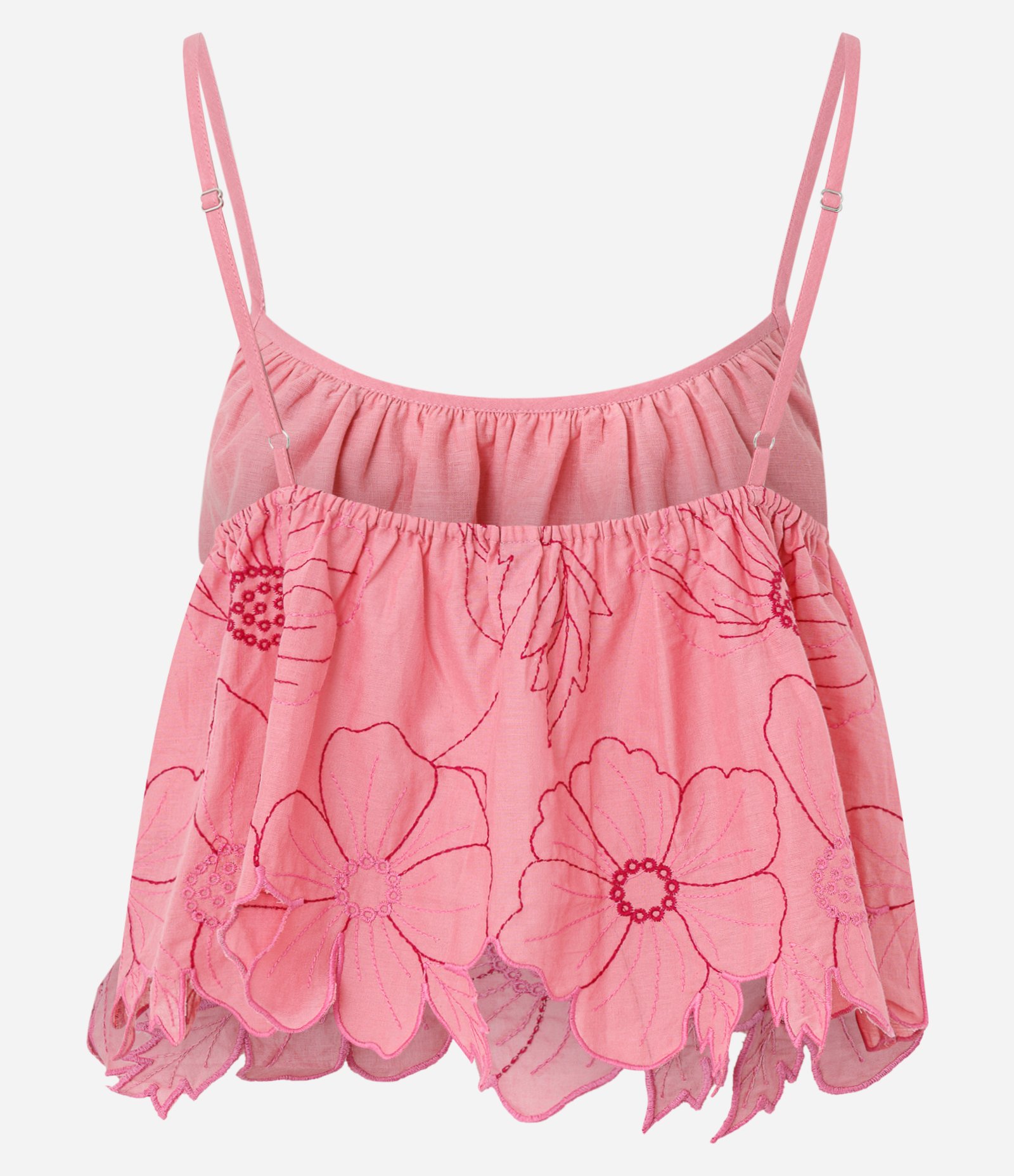 Blusa Alcinha com Bordado de Flores e Barra Recortada Rosa 5