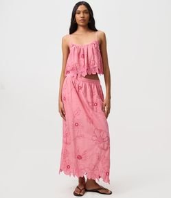 Blusa Alcinha com Bordado de Flores e Barra Recortada