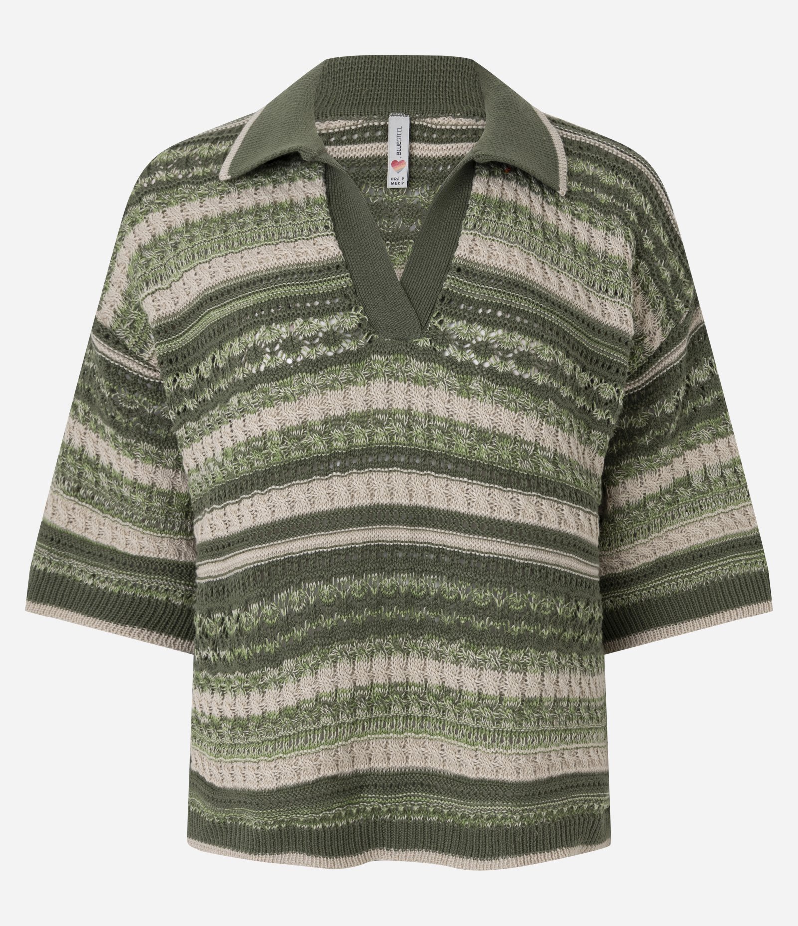 Camiseta Oversized em Tricô Listrado com Gola Polo Verde 1
