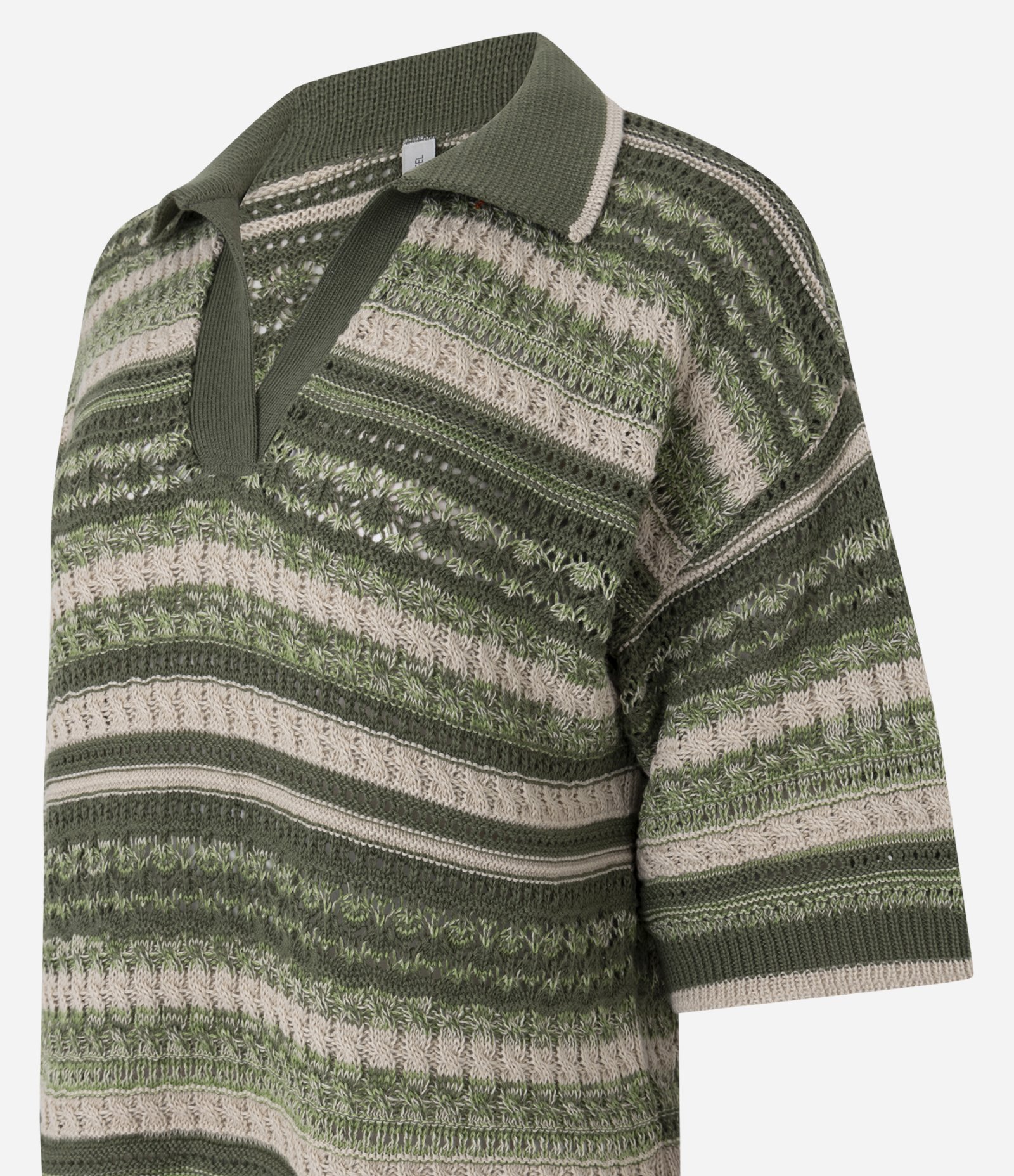 Camiseta Oversized em Tricô Listrado com Gola Polo Verde 2