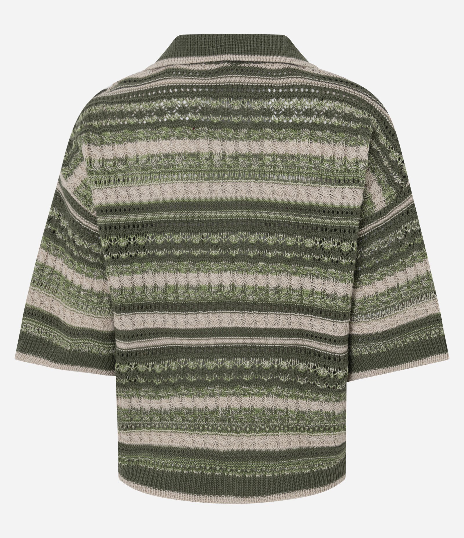 Camiseta Oversized em Tricô Listrado com Gola Polo Verde 3