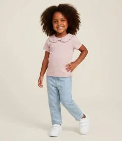 Calça Mom Infantil em Jeans com Bordados de Corações – Tam 1 a 6 Anos