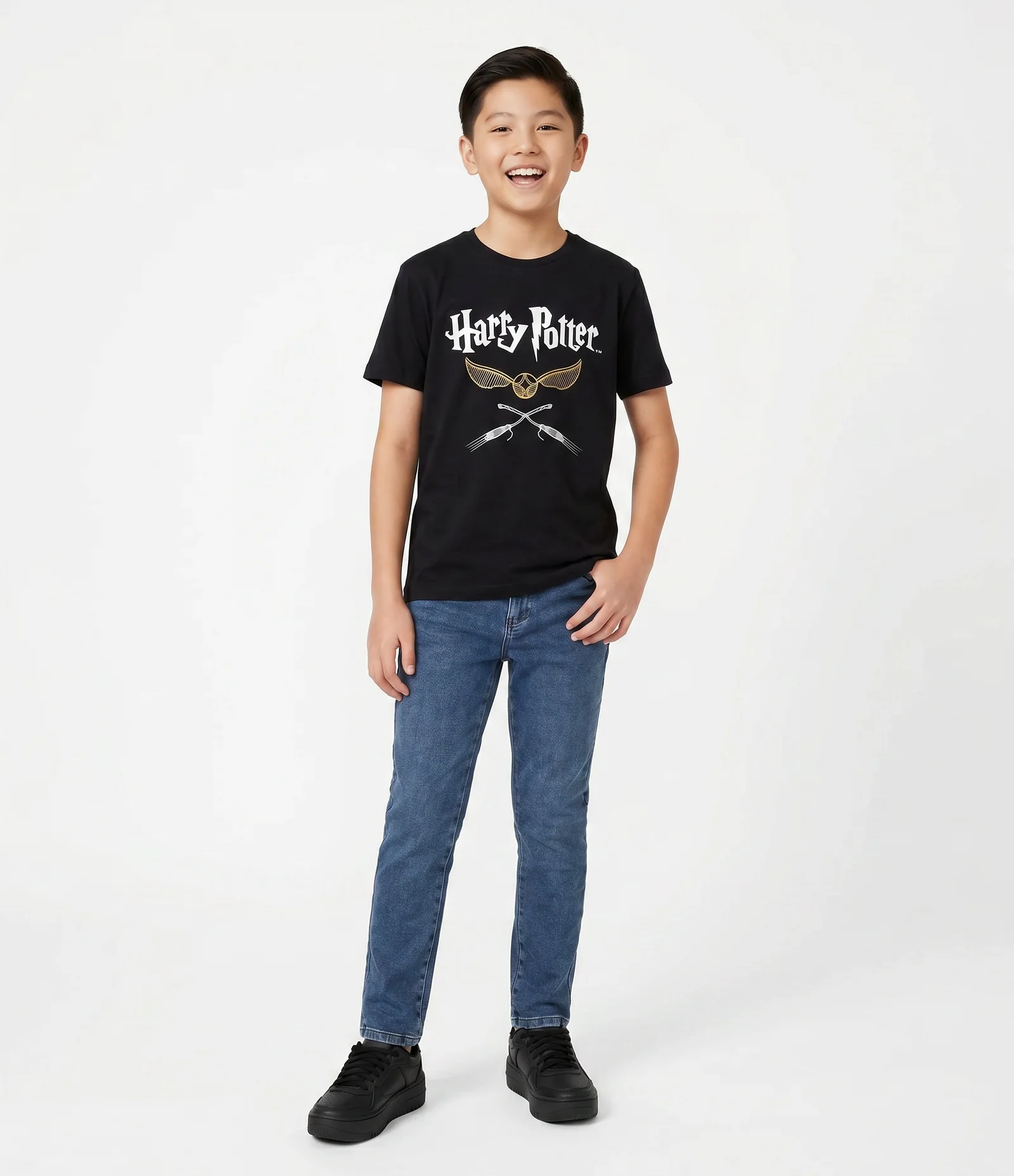 Camiseta Infantil em Algodão com Estampa Harry Potter – Tam 5 a 14 Anos Preto 1