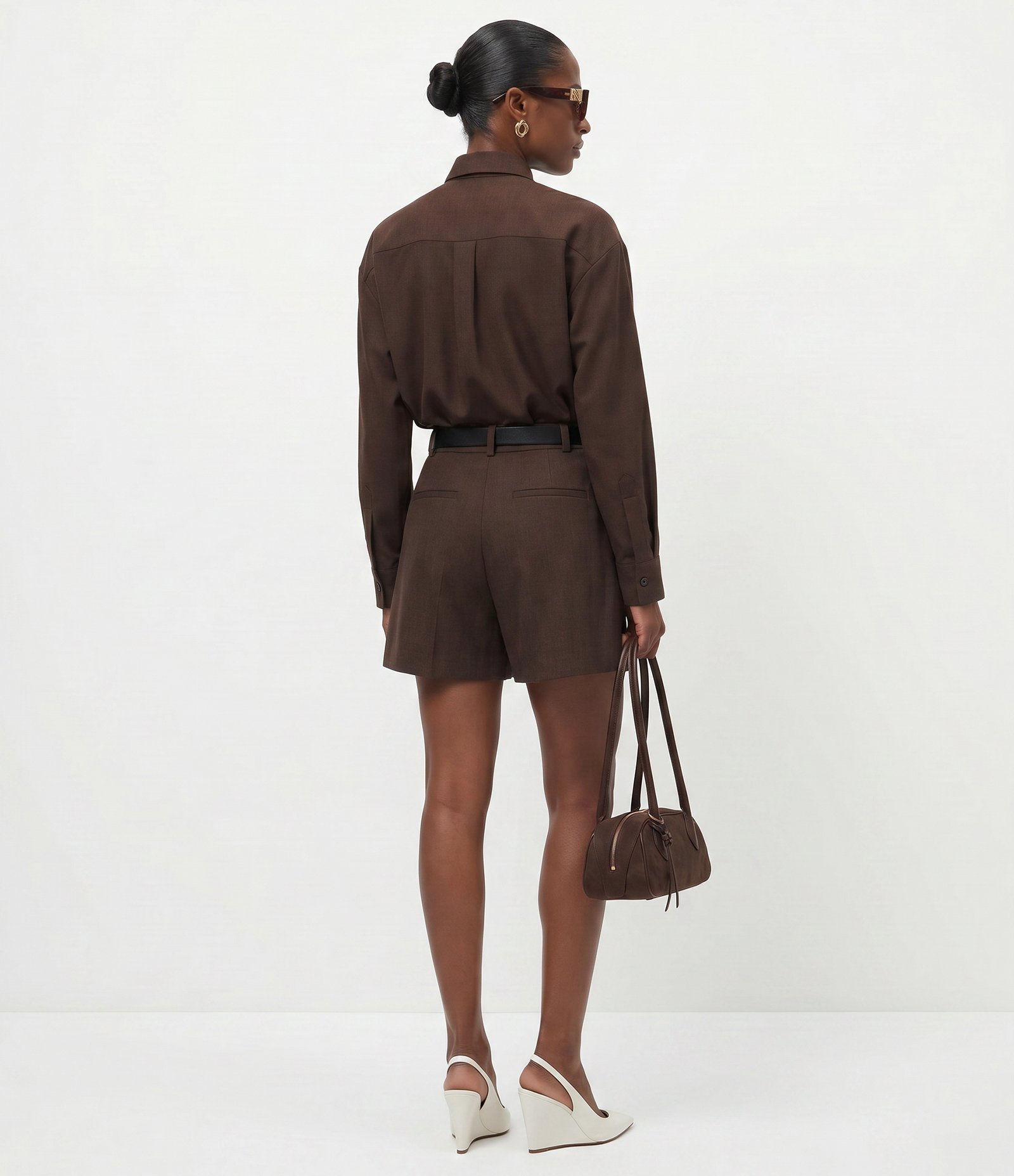 Camisa Oversized em Viscose com Gravata Removível Marrom 4