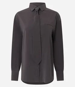 Camisa Oversized em Viscose com Gravata Removível